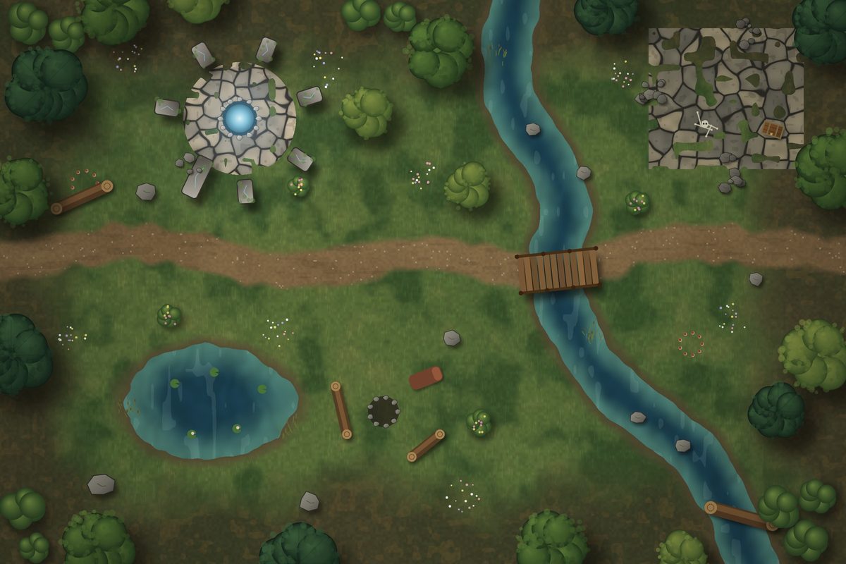 Top-down battlemap: Moonwell Glade